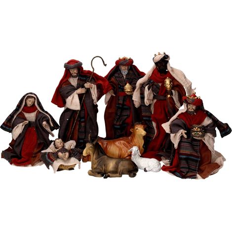 Natività tessuto set 9pz rosso cm xh25,5