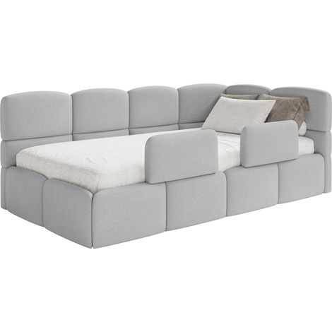 Selsey Cloudy – Lit enfant 120x200 cm, tête de lit à droite, matelas & coffre de rangement, chenille gris clair