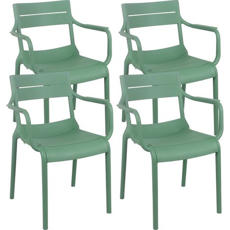 Lot de 4 fauteuils de terrasse en plastique vert sauge