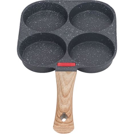 Poêle à œufs en silicone et aluminium thermosensible, idéale pour les crêpes, les omelettes et les hamburgers, avec une poignée ergonomique et 4 trous. (1/5)