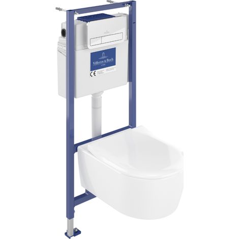 Pack WC suspendu sans bride VILLEROY ET BOCH Avento + Bâti support ViConnect Pro + abattant frein de chute + plaque chromée