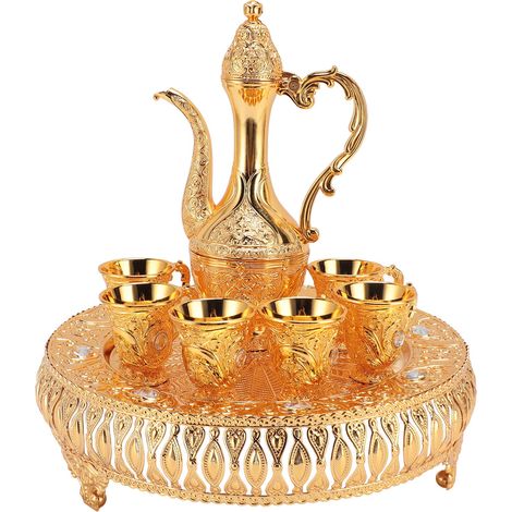 Ensemble de cafetière/cafetière vintage style rétro européen, en alliage de zinc, orné de motifs raffinés. Idéal pour un dîner à la maison ou une fête. (1/5)