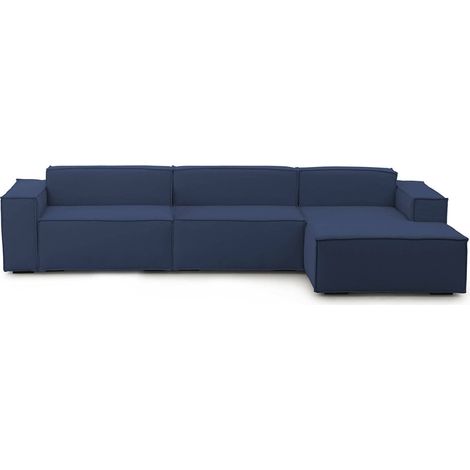Talamo Italia Divano fisso Raffaella, Divano componibile a 4 posti con penisola destra, 100% Made in Italy, Sofà moderno in tessuto, Cm 340x170h70, Blu, con imballo rinforzato (1/5)