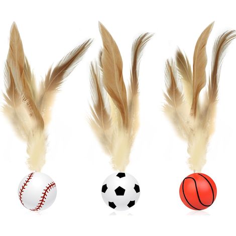 Lot de 3 balles recollées en plumes pour chat, jouets interactives, intérieur, basket-ball, football, pour adulte, chat, chaton, à mâcher, ballet automatique détection de mouvement, exercice (1/5)