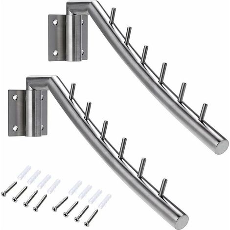 Perchero giratorio de acero inoxidable para montaje en pared (180°) – Carga máxima 30 kg – 6 barras para organizar ropa y accesorios – Ideal para vestidores y lavanderías (1/5)