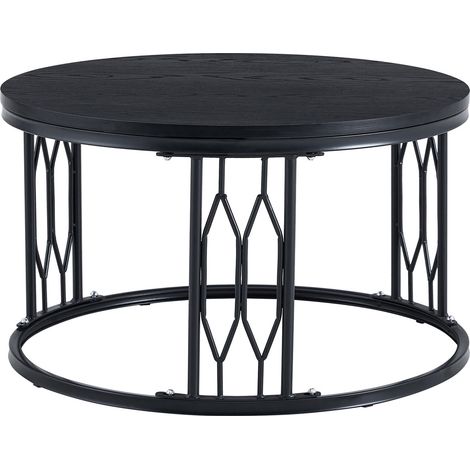 Mesa de centro redonda negra de MDF y metal, 70 x 40,5 cm, diseño moderno (1/5)