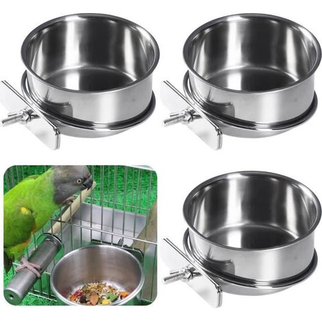 Gamelle pour oiseaux - Acier inoxydable - Lot de 3 - Suspendue - Facile à installer - Durable (1/4)