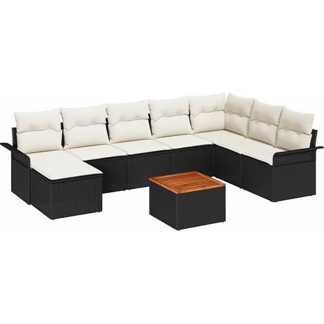 Garden Sofa Set with Storage 9 pcs Black and Cream Poly Rattan vidaXL