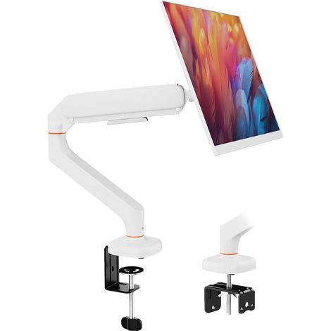 Bras Écran PC pour Moniteur 13-32 Pouces, Support Écran Ergonomique à Ressort à Gaz, Réglable en Hauteur, Inclinable, Pivotant, Rotatif avec Gestion des Câbles, VESA 75/100mm, MA001W -Blanc