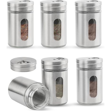 Set mit 6 Gewürzgläsern mit Streuer, 8 x 4,3 cm - Mit Deckel - Für Küche, Restaurant, Grill usw. (1/5)