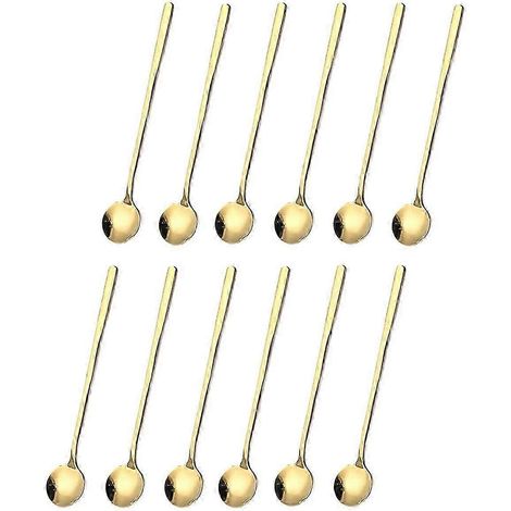 12-teiliges Kaffeelöffel-Set, goldene Teelöffel, lange Rührlöffel, abgerundete Kaffeerührlöffel (1/5)