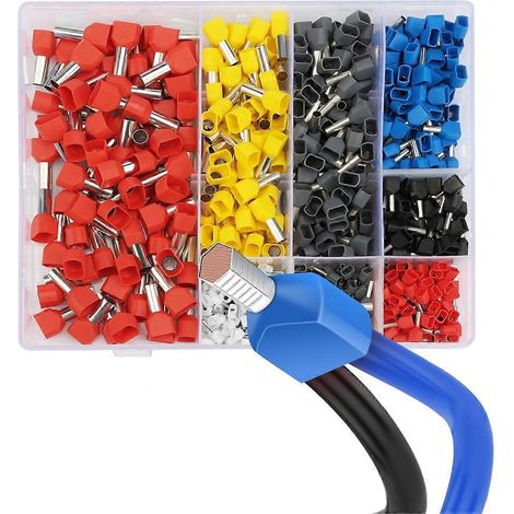 Kit de 750 embouts de câblage doubles, connecteurs à sertir pour bornes de câbles. (1/5)