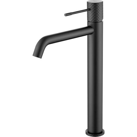 Mice - Grifo monomando con caño alto para lavabo hecho de latón con tecnologia la apertura en frío - Griferia de diseño alto Color Negro Mate (1/4)