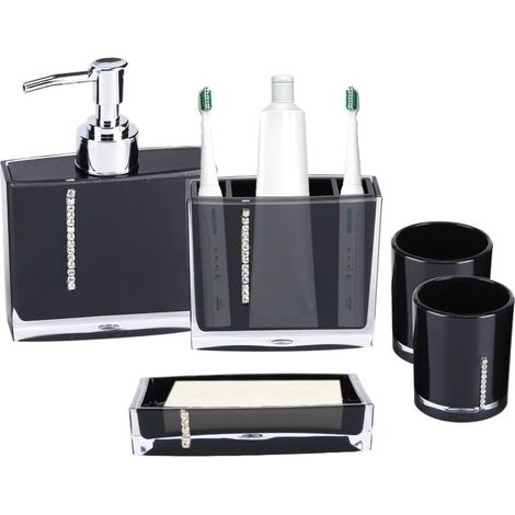 Ensemble d'accessoires de Salle de Bain 5 pièces Porte Brosse à Dents Porte-Savon Distributeur de Savon Gobelet à Dents Fournitures de Lavage Accessoires de Salle de Bain Durable pour Ma (1/5)