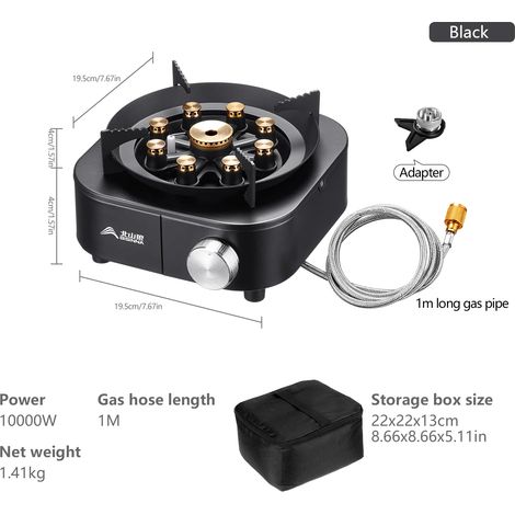 Réchaud à gaz portable BISINNA pour le camping, brûleur haute puissance 10 000 W, idéal pour les voyages, les barbecues, les pique-niques et la randonnée - Noir (1/5)