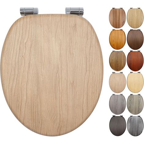 Abattant de WC avec système d'abaissement automatique - Couvercle de toilette en bois stable avec fermeture douce - Montage facile - Lunette de toilette avec de nombreux motifs de grain de (1/5)