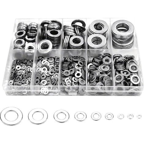 1 jeu de rondelles plates ultra-minces M2 à M12, kit de cales de réglage ultra-minces, joint plat, boîte en acier inoxydable 304 (1/5)