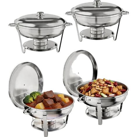 Ensemble de plats à réchaud, construction en acier inoxydable, réchaud de buffet pour le traiteur, 4pcs (1/2)