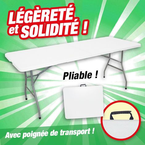 Table pliante en résine rectangulaire blanche 182x70x74 (1/3)