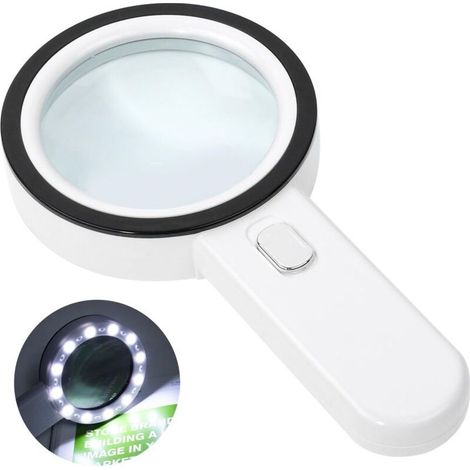 Loupe de Lecture éclairée, Loupe 30X avec 12 LED Lumière, Loupe Grossissante à Main, Loupe Eclairante pour Lecture, Bijoux, Seniors, Malvoyant, Observation et Travaux Manuels (Blanc) NPTERBL (1/5)