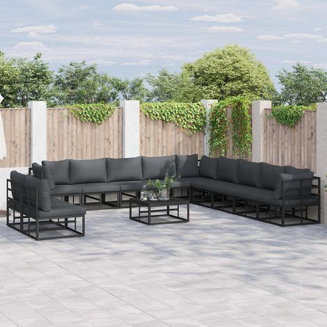 Gartensofa-set mit Kissen 11 pcs Schwarz Aluminium (1/5)