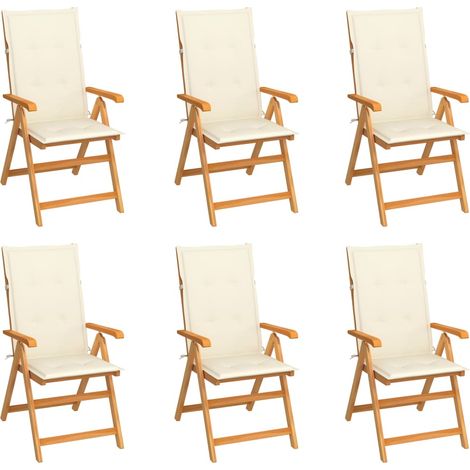 Chaises/Fauteuils de jardin 6 pcs avec coussins crème Bois de teck -TF59704 (1/5)