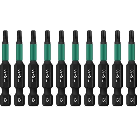 Torx T15 Lot de 10 embouts de tournevis à tige hexagonale 1/4" Longueur 50 mm Avec boîte (1/5)
