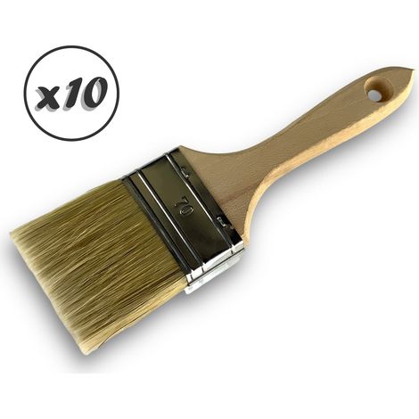 Lot de 10 pinceaux queue de morue Soie blanche Largeur 70 mm Epaisseur triple tous types de travaux laques et vernis Peinture huile acrylique colle lasure apprêt résine Kibros 32370x10