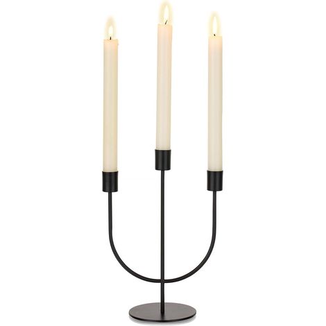 Chandelier Bougeoir à 3 Branches, Noir, Design Minimaliste (1/5)