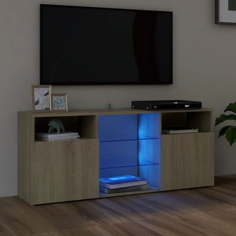 Meuble TV，Banc TV Moderne，Meuble de Rangement avec lumières LED chêne sonoma 120x30x50 cm CFW715930 (1/5)