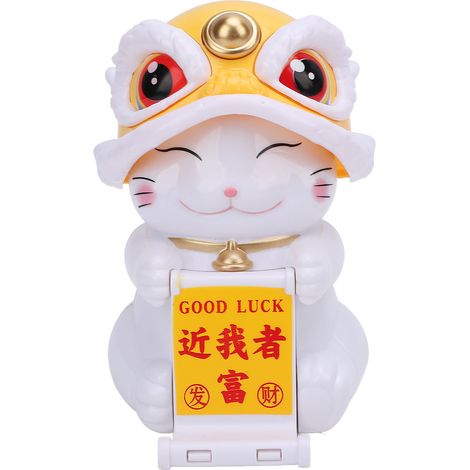 Ortviai Figurine porte-bonheur chat lion dansant solaire jaune en plastique pour tableau de bord auto ou décoration intérieure (1/5)
