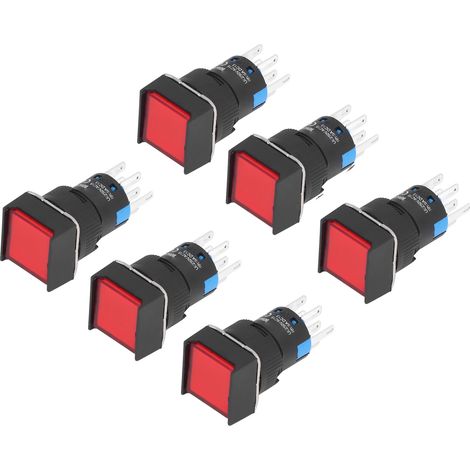 Packung mit 25 Drucktastern mit Kontrollleuchte, 16 mm quadratisch, selbstverriegelnd, kleine 24 V 5 A Leistungsschalter (rot) (1/5)