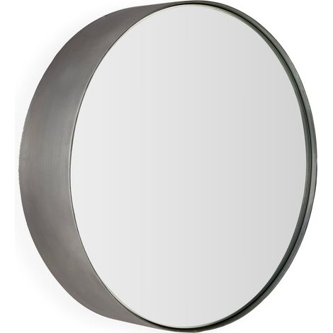 Miroir rond mural métal nickel vieilli style industriel élégant - nickel vieilli effet argent patiné (1/4)