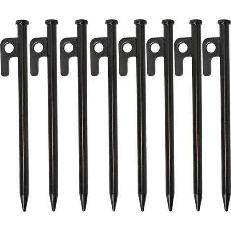 Estacas para tienda de campaña resistentes, 30 cm de largo, con ganchos, para lonas de tienda (8 piezas), color negro