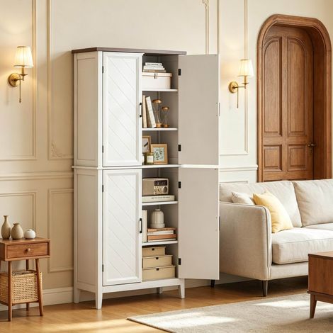 Weißer Küchenschrank aus MDF, 6 Ebenen, 4 Türen, 4 verstellbare Regalböden (1/5)