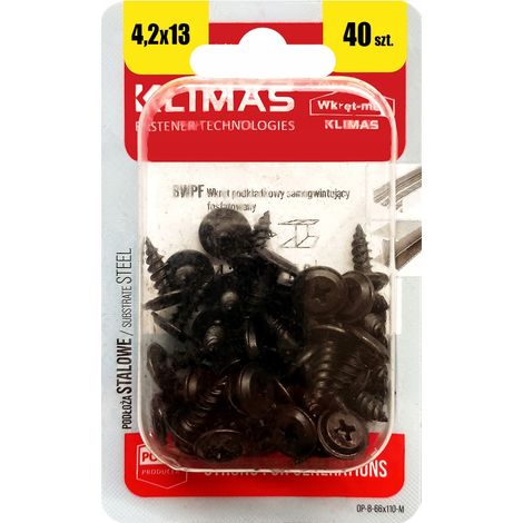 Vis Autotaraudeuses À Rondelle Klimas, 4.2 x 13 mm, Noires PH, Blister 40 Pièces (1/5)