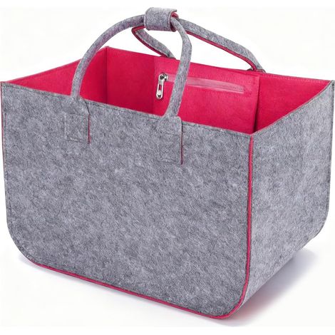 Borsa per la spesa in feltro da 30 litri, ampio cestino per la spesa con tasca con cerniera, borsa tote pieghevole in feltro con manici, borsa per la spesa (viola grigiastro). (1/5)