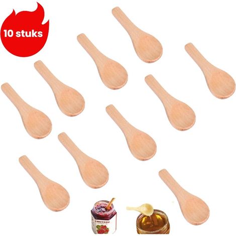 Ensemble de 10 pièces - Cuillères en bois - Cuillères en bois artisanales de 8 cm - Cuillères à lait en poudre - Cuillères à confiture - Cuillères à dessert - Couleur bois (1/5)