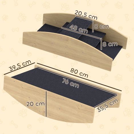 Balançoire pour chien d'agilité, bascule et escalier 2 en 1, antidérapante, en bois de sapin, 80 x 39,5 cm (1/5)