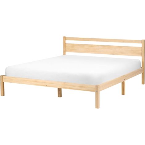 Lit Minimaliste Scandinave en Pin 140 x 200 cm avec Tête de Lit Marron Clair Mercurer (1/5)
