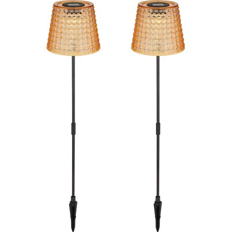 2er Set LED Solar Erdspießleuchten Bernsteinfarbig, Höhe 60cm (1/4)