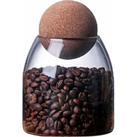 - Bocal de conservation en verre borosilicate transparent hermétique, avec bouchon en liège pour épices, sucre, café, biscuits, bonbons, 500 ml (1/5)