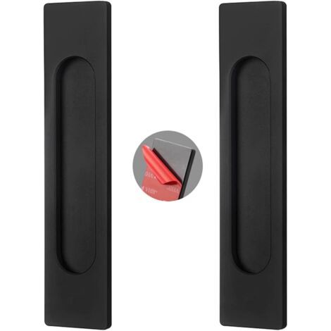 BUNTHAUS Stück Schiebetürgriff, selbstklebender verdeckter Knauf, quadratischer Scheunengriff, Aluminiumlegierungsknauf für Schränke, selbstklebende Glastür (180 mm, schwarz) (1/4)