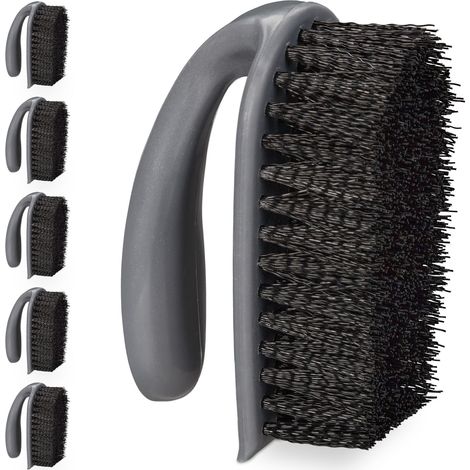 Relaxdays Scrubbing Brush, Set of 12, Hard Bristle, with Handle, Bathroom, Kitchen, Carpets, Shoe Cleaner, Plastic, Grey