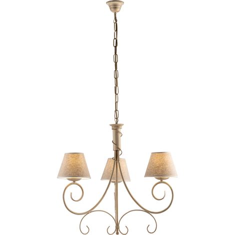 Lampadario 3 Luci Vienna Ferro Avorio E Oro Con Paralumi In Pvc (1/3)