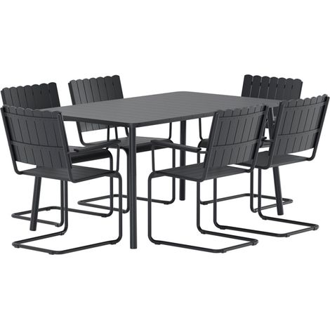 Ensemble Table de Jardin & 6 Chaises "Holmsund" 150cm Noir (1/4)