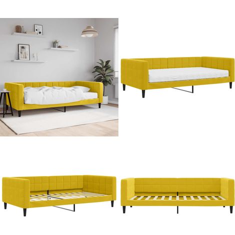 Tagesbett mit Matratze Gelb 100x200 cm Samt - Schlafsofa - Sofa mit Matratze (1/5)