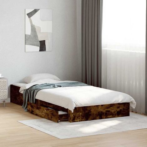 Cama con cajones madera de ingeniería roble ahumado 90x190 cm (1/5)