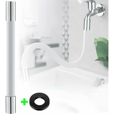 Wasserhahn Verlängerung 50cm Universelles Wasserhahn Strahlregler Silikonschlauch Wasserhahn Verlängerungsrohr 360° Flexibel Biegen Weiß
