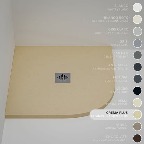 Receveur de Douche Semicirculaire SOULHOME Résine et Charge Minérale Antidérapant 90x90 cm Crème Intense - Grille Inox (1/5)